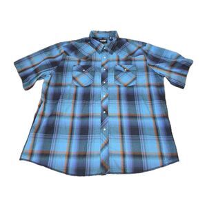 WRANGLER WESTERN SHIRTS XL Pearl Snap S/S Blue Plaid Cowboy Western Rodeo Shirt